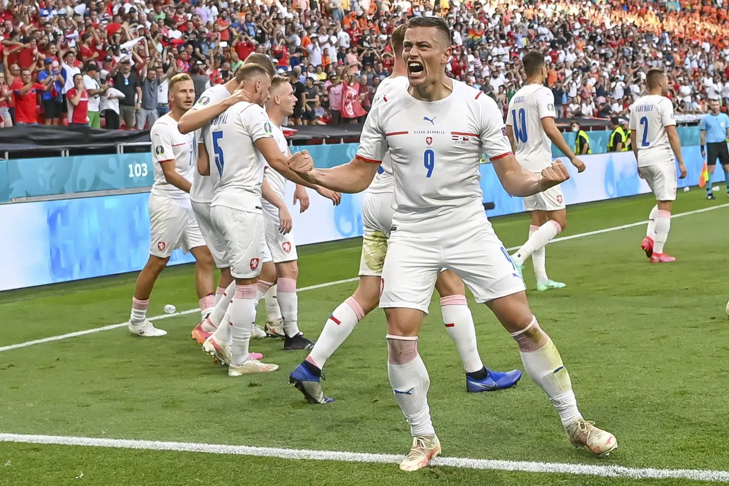 Midtbanespilleren Tomas Holes, der scorede og lavede assist i 2-0-sejren over Holland, er én af fem spillere på Tjekkiets EM-hold fra Slavia Prag. Robert Michael/Ritzau Scanpix