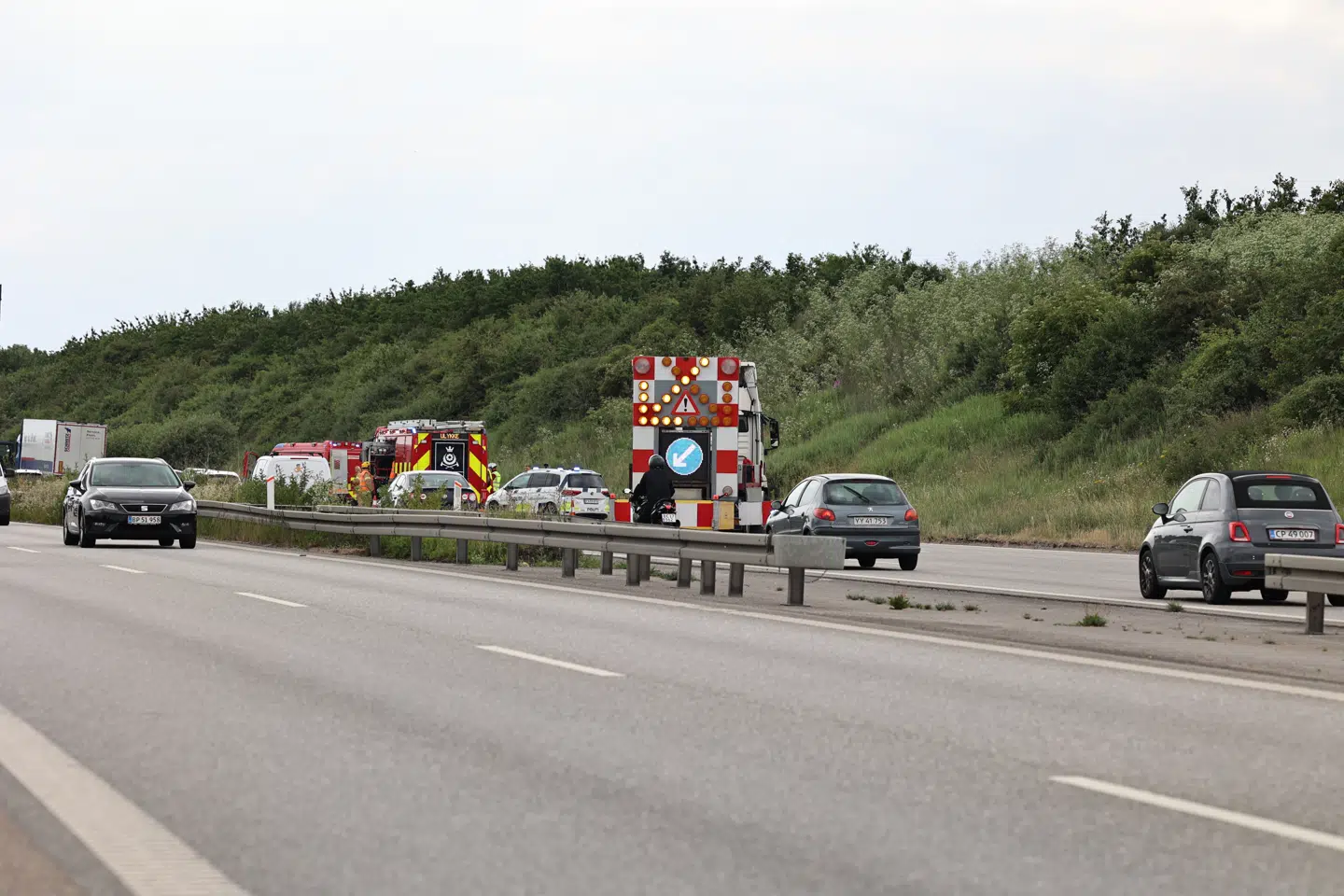 Fredag har været præget af uheld på uheld på E20 Vestmotorvejen hen over Sjælland og ud og ind af København. Foto: Nicklas Fohlmann / Byrd