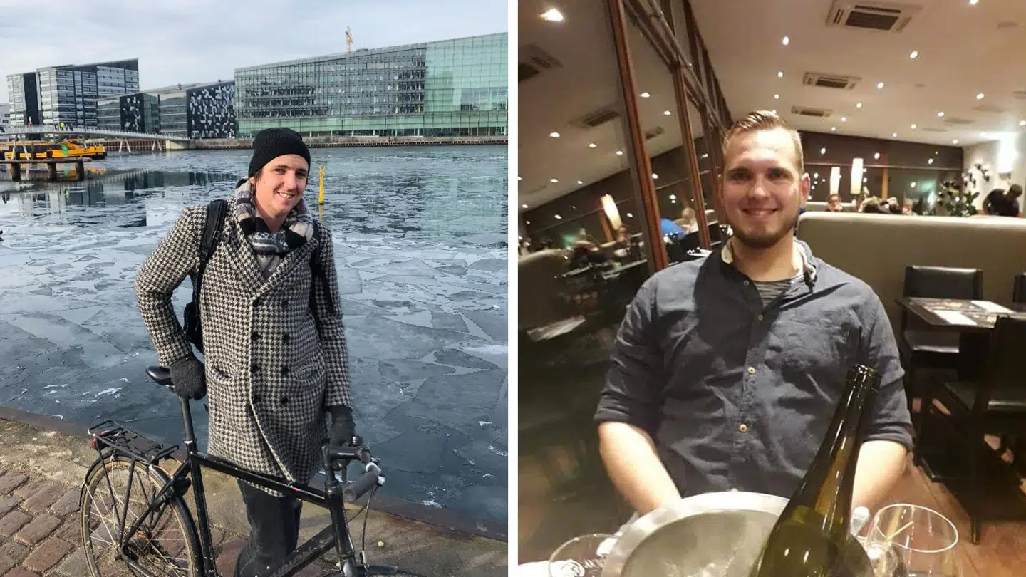 Alan Gottschalck Stougaard efterlyste to fyre på Facebook efter en togtur, der udviklede sig dramatisk fredag den 4.juni. Nu er de fundet (fra venstre 26-årige Hans Kristian Wium Olesen og fra højre 28-årige Kasper Windfeld Jakobsen) Foto: Privat