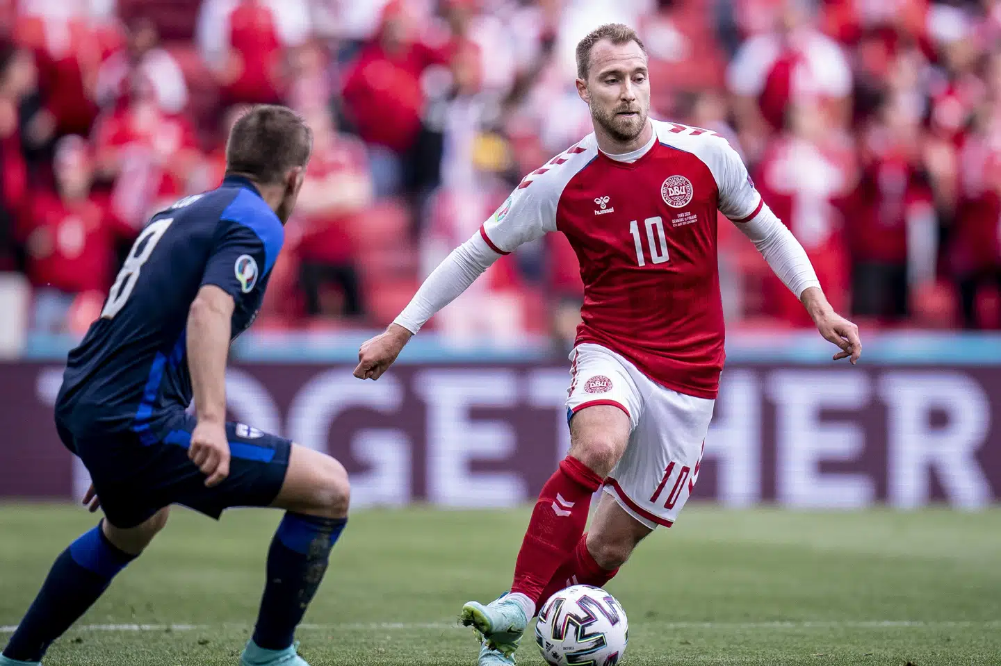 Christian Eriksen kollapsede efter 42 minutter af kampen mod Finland. Liselotte Sabroe/Ritzau Scanpix
