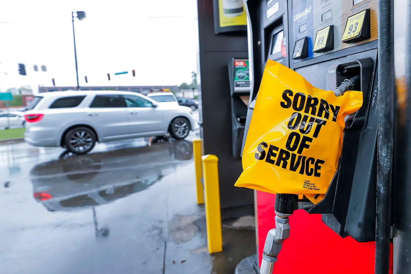 Der er ikke mere benzin på denne benzintank i Atlanta, Georgia, USA den 12. maj 2021.