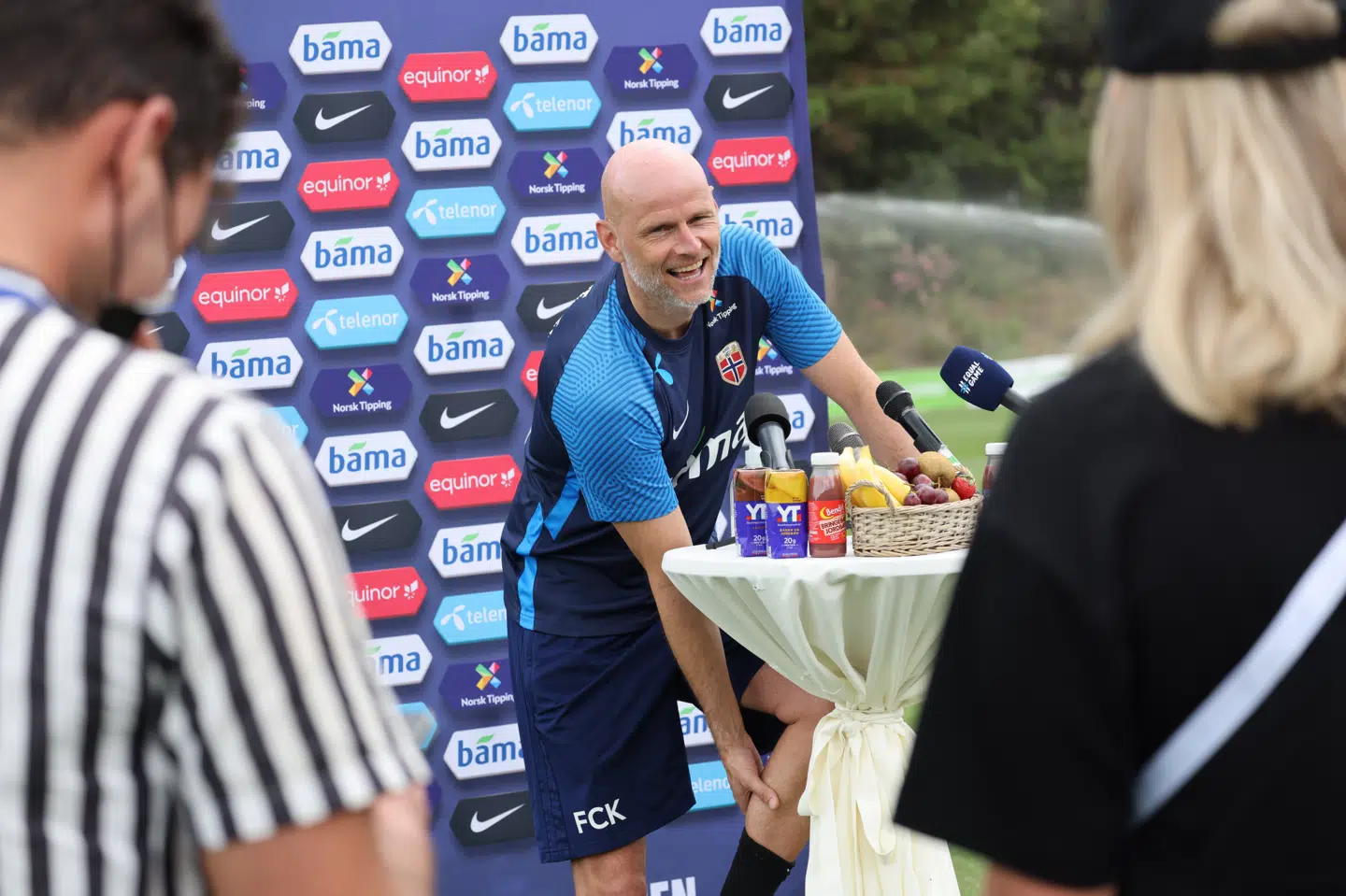 Ståle Solbakken med FCK-shorts under den norske træning i Marbella. Geir Olsen/Ritzau Scanpix