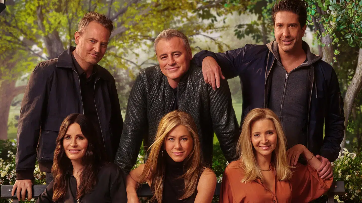 Matthew Perry (i rollen som Chandler Bing), Courteney Cox (Monica Geller), Matt LeBlanc (Joey Tribbiani), Jennifer Aniston (Rachel Green), David Schwimmer (Ross Geller) og Lisa Kudrow (Phoebe Buffay).