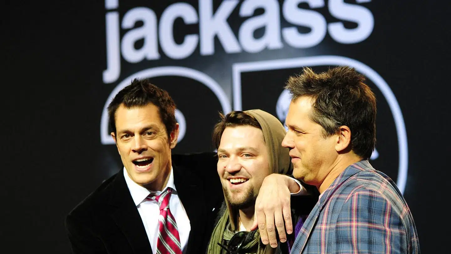 Johnny Knoxville, Bam Margera og instruktør Jeff Tremaine til premieren på 'Jackass 3D' i 2010