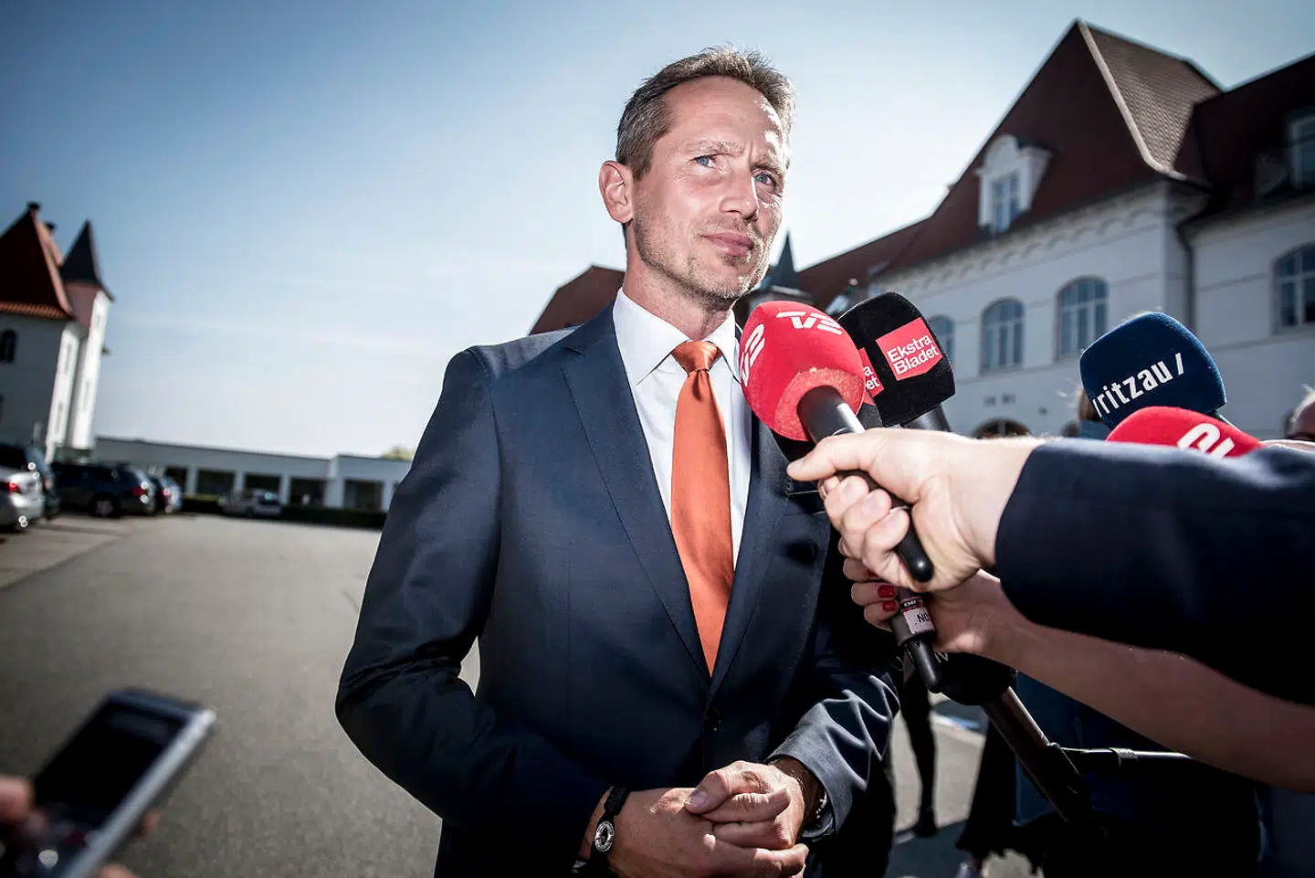 Kristian Jensen trækker sig som næstformand i Venstre efter Venstres hovedbestyrelses møde på Hotel Comwell i Brejning nær Vejle, fredag den 30. august 2019.. (Foto: Mads Claus Rasmussen/Ritzau Scanpix)