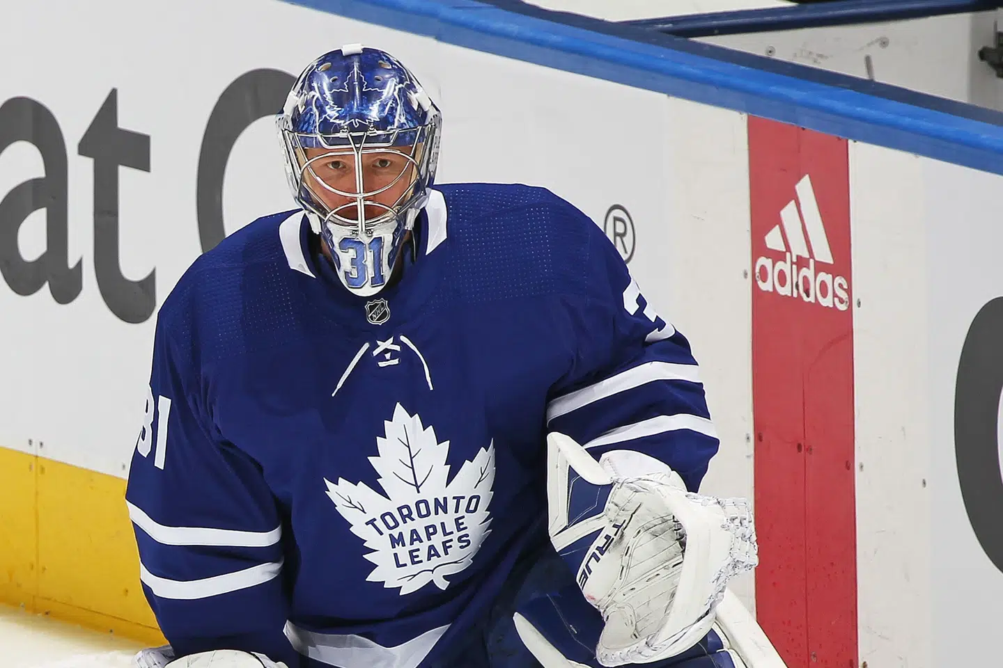 Frederik Andersen, der her ses under opvarmningen til en af slutspilskampene mod Montreal Canadiens, har været henvist til en reservetjans på det seneste. Claus Andersen/Ritzau Scanpix