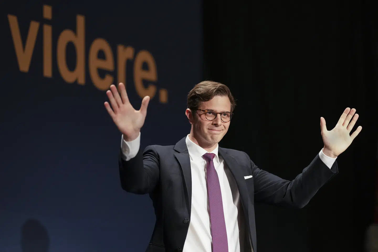 Liberal Alliances partiformand, Alex Vanopslagh, har lørdag holdt tale i forbindelse med partiets landsmøde. Claus Fisker/Ritzau Scanpix