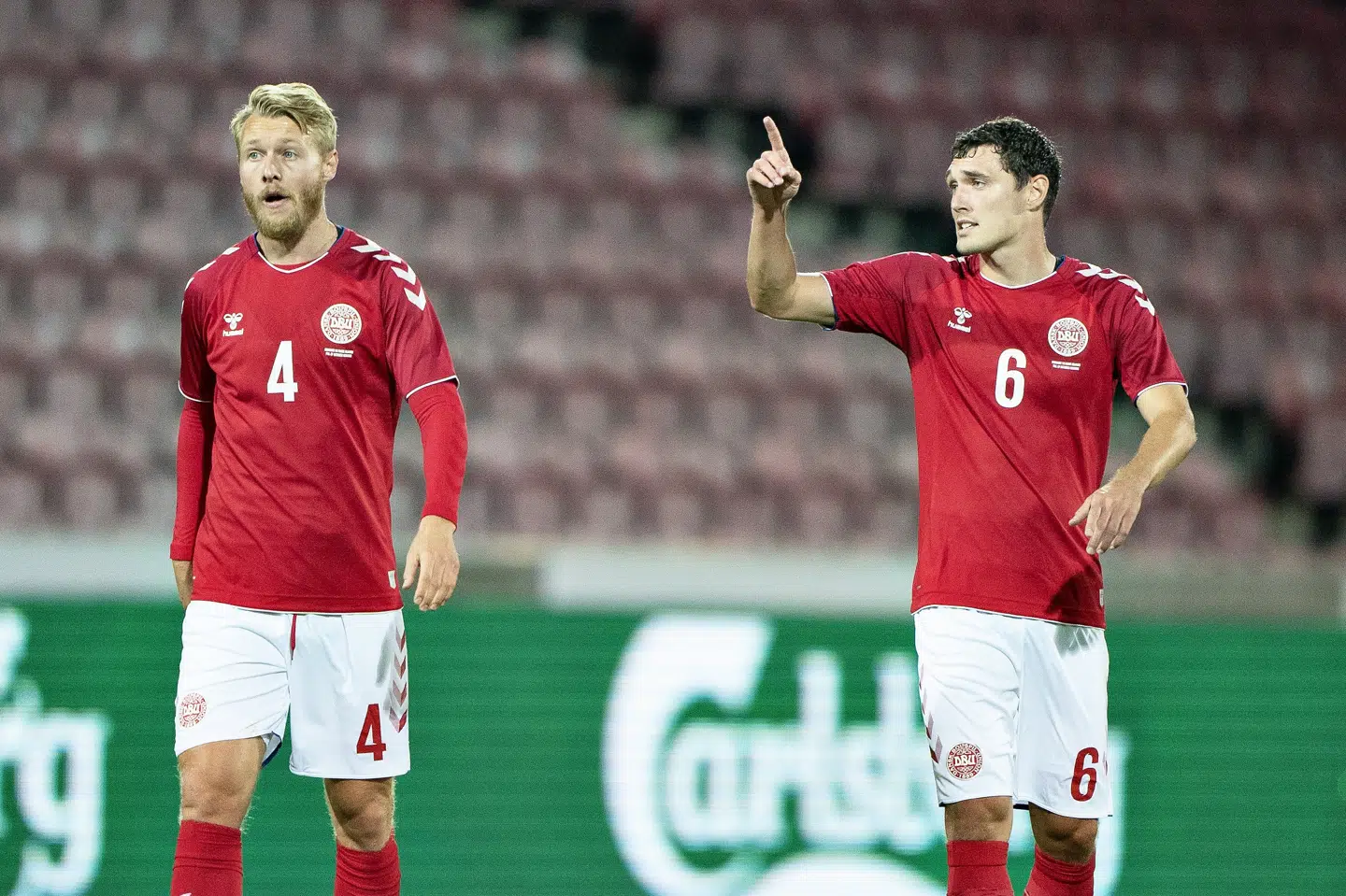 Simon Kjær og Andreas Christensen ligner Kasper Hjulmands foretrukne midtstopperkonstellation under EM. Henning Bagger/Ritzau Scanpix