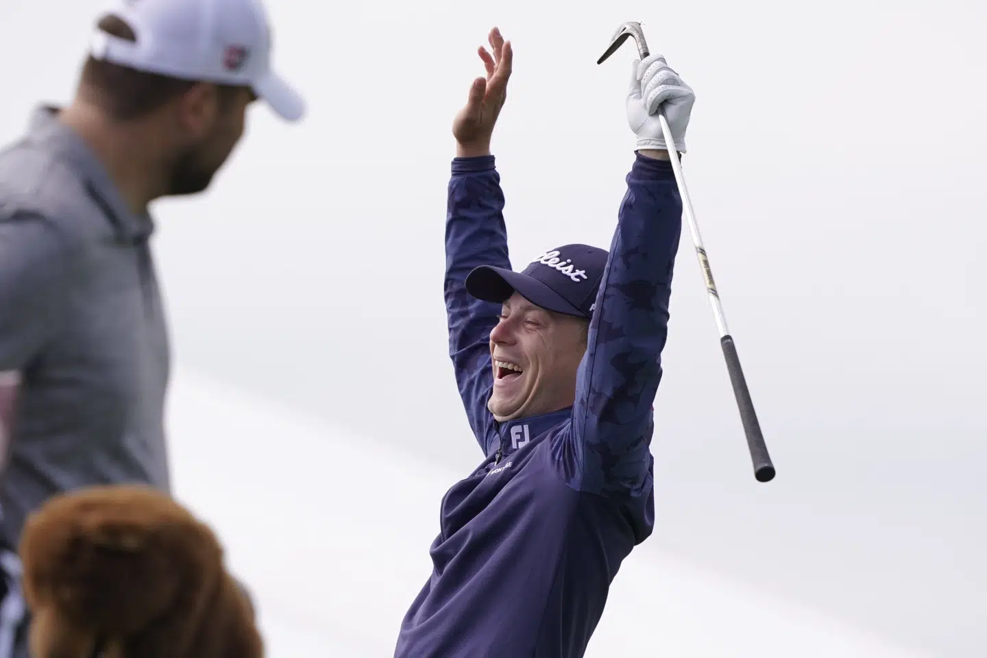 John Axelsen jubler efter at have lave hole-in-one på hul 16 ved Made in Himmerland fredag. Henning Bagger/Ritzau Scanpix