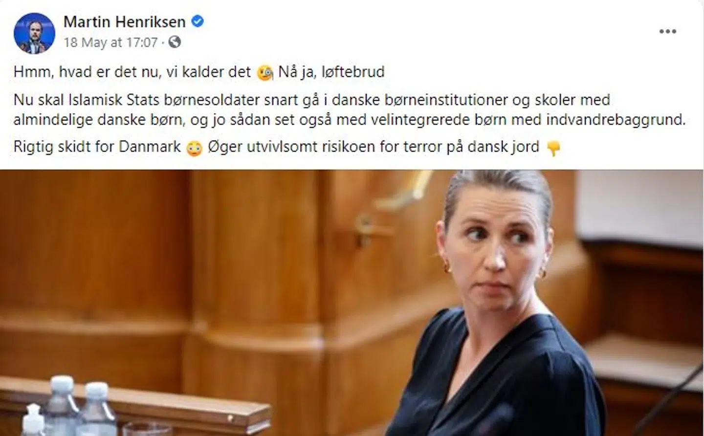 Martin Henriksen betegner børnene, som nu tages til Danmark fra lejrene i Syrien, for »Islamisk Stats børnesoldater«. Her er et af hans opslag på Facebook.