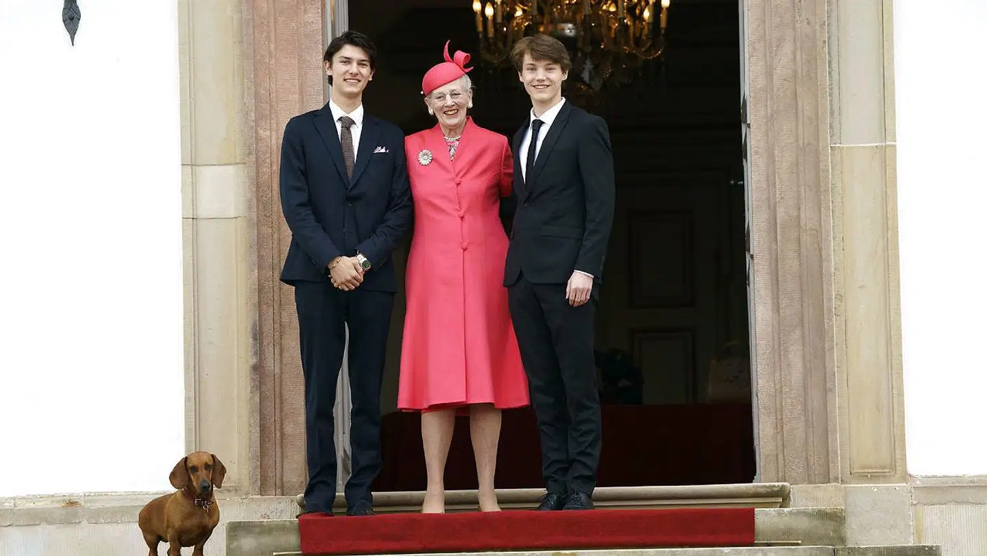 Prins Nikolai, dronning Margrethe og prins Felix forleden til prins Christians konfirmation i Fredensborg Slotskirke.
