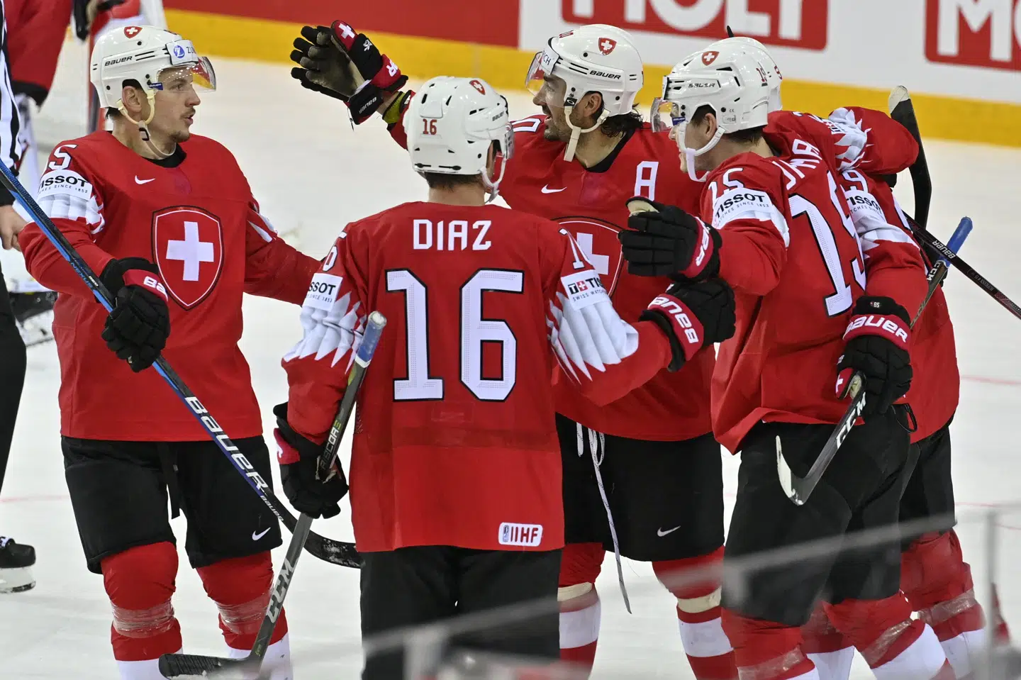 Schweiz imponerede med en 5-2-sejr over Tjekkiet i holdets første kamp ved VM. Vit Simanek/Ritzau Scanpix