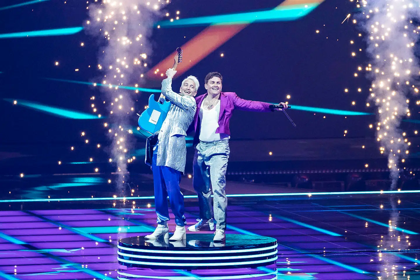 Fyr Og Flamme optræder til generalprøven på den anden semifinale til Eurovision 2021 i Rotterdam Ahoy i Rotterdam, onsdag den 19. maj 2021.. (Foto: Emil Helms/Ritzau Scanpix)