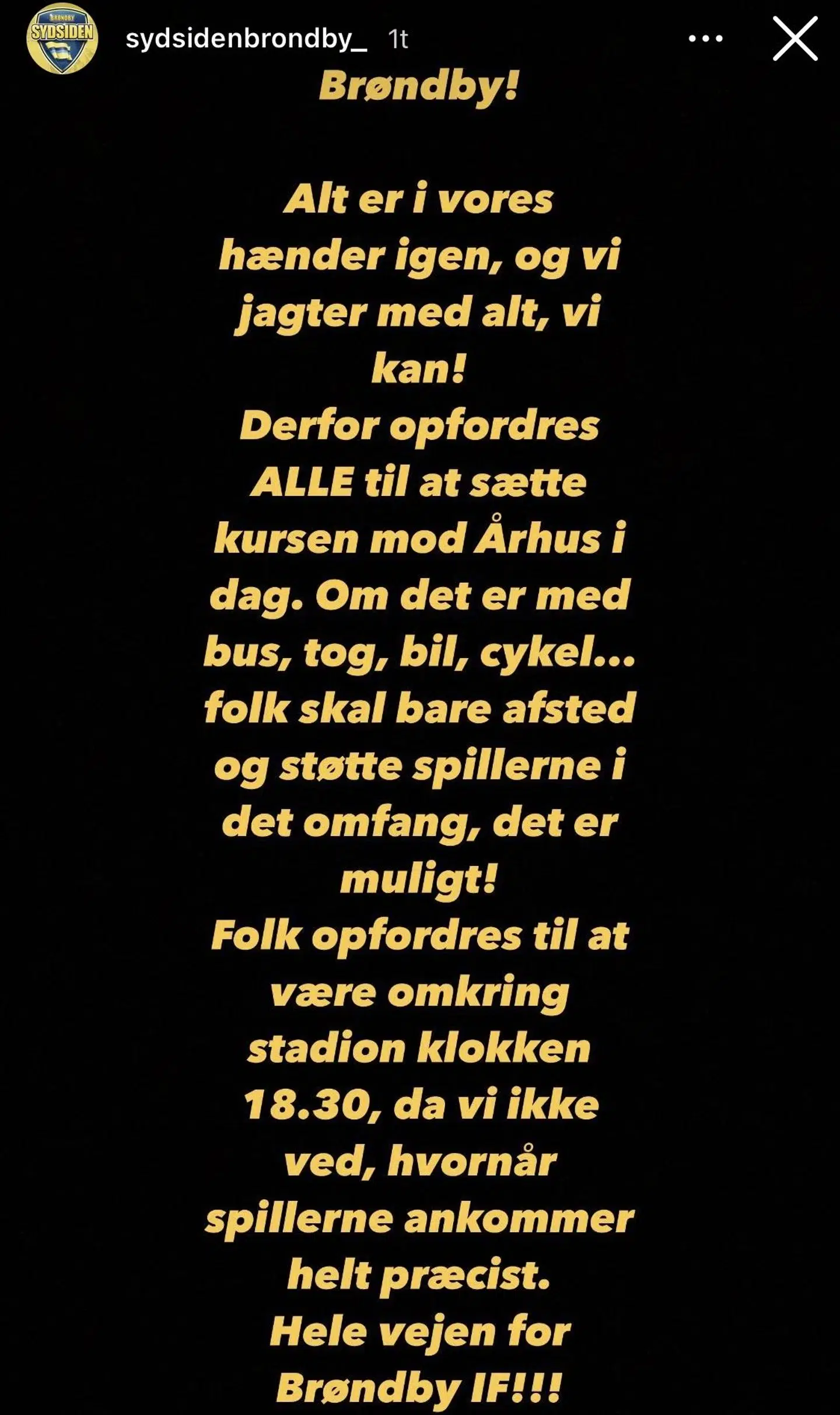 Screenshot fra Sydsiden Brøndbys Instagramstory.