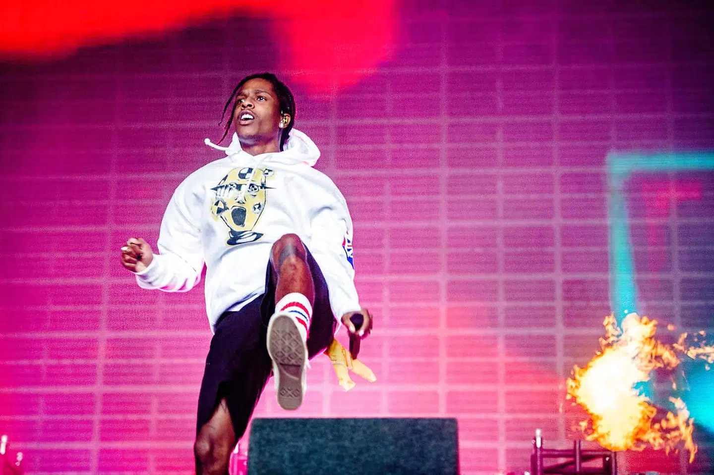 US rapper ASAP Rocky performs on the third day and last day of the 27th edition of A Campingflight to Lowlands Paradise music festival in Biddinghuizen, on August 18, 2019. (Photo by Ferdy Damman / ANP / AFP) / Netherlands OUT