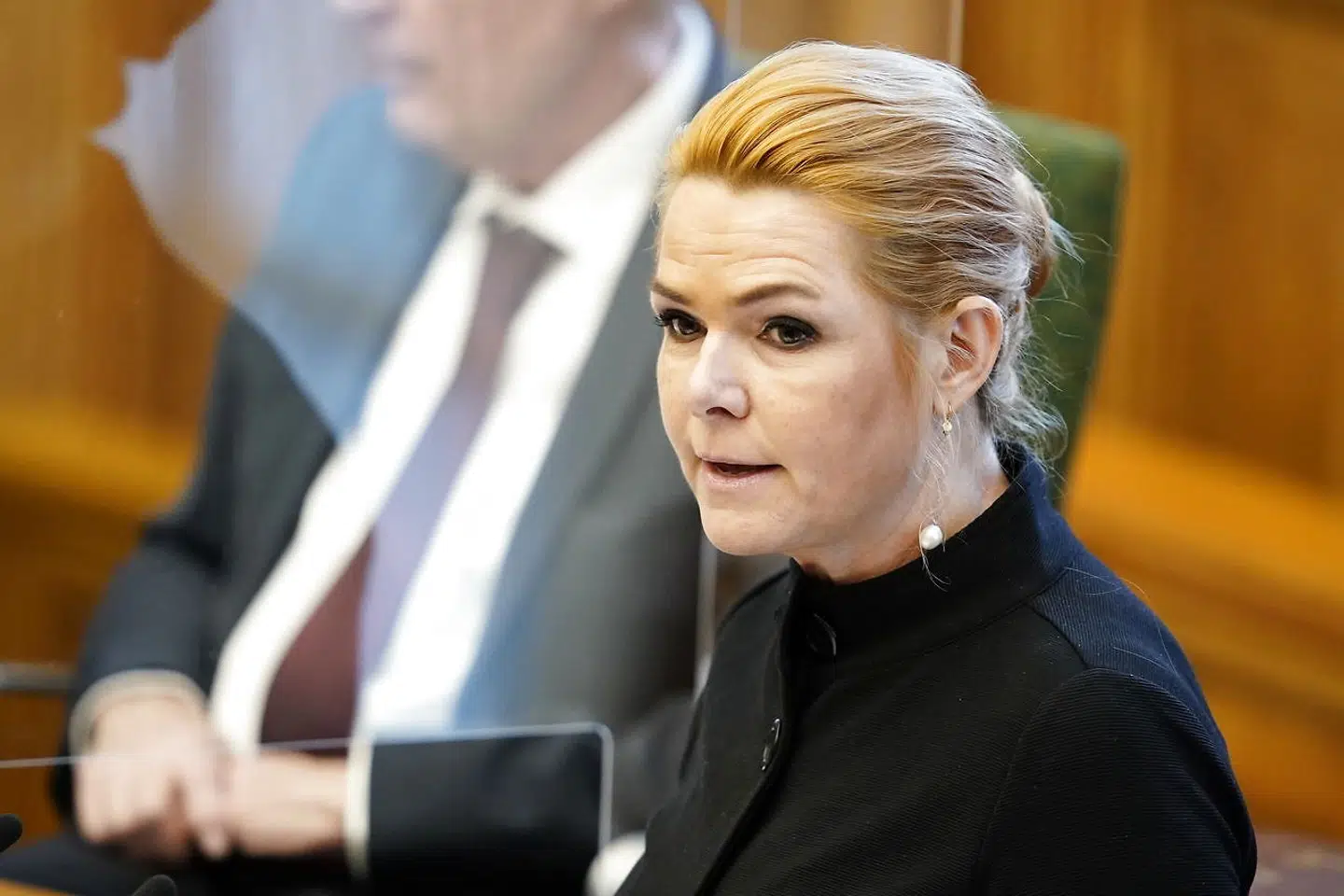 Inger Støjberg på talerstolen. Møde i Folketingssalen. Det er det første af to møder tirsdag 2. februar 2021. Det skyldes, at dette møde er afsat til sidste behandling af forslag til folketingsbeslutning om rigsretstiltale mod den tidligere udlændinge- og integrationsminister Inger Støjberg (V). (Foto: Mads Claus Rasmussen/Ritzau Scanpix)