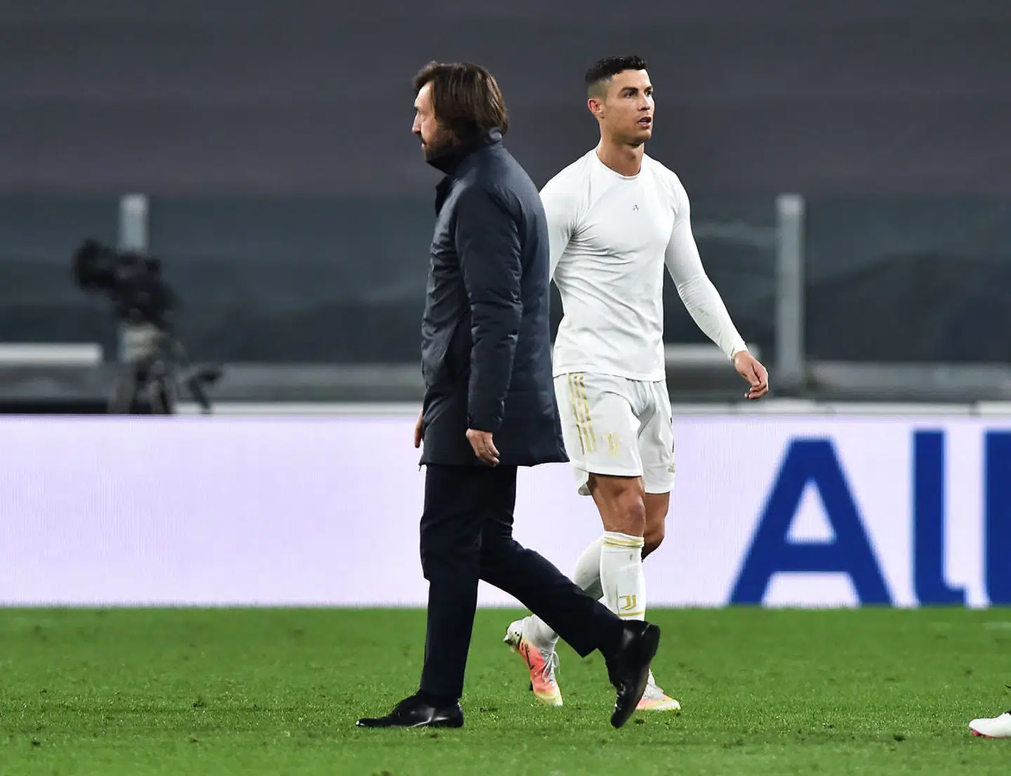 Soccer Football - Serie A - Juventus v Parma - Allianz Stadium, Turin, Italy - April 21, 2021 Juventus' Cristiano Ronaldo with coach Andrea Pirlo after the match REUTERS/Massimo Pinca