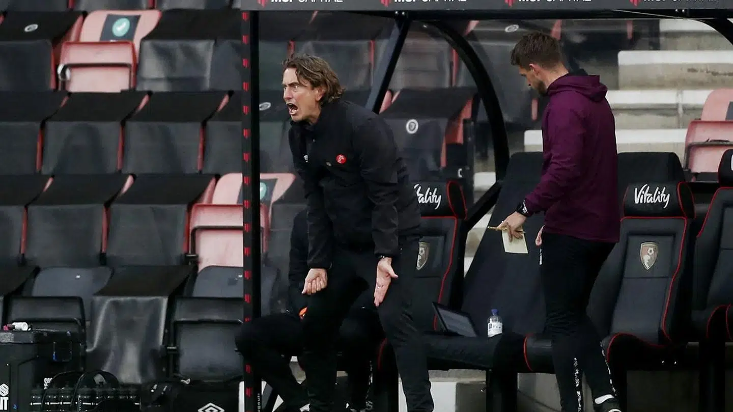 Thomas Frank på sidelinjen under aftenens opgør.