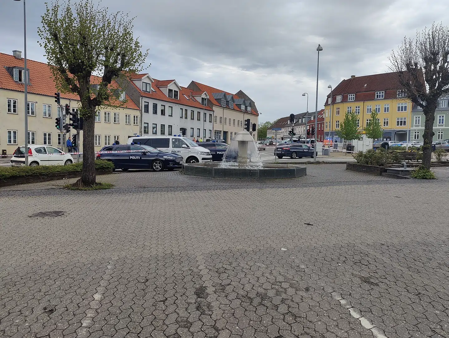 Nørretorv i Horsens, hvor bilen med den 20-årige mand i kørte galt.