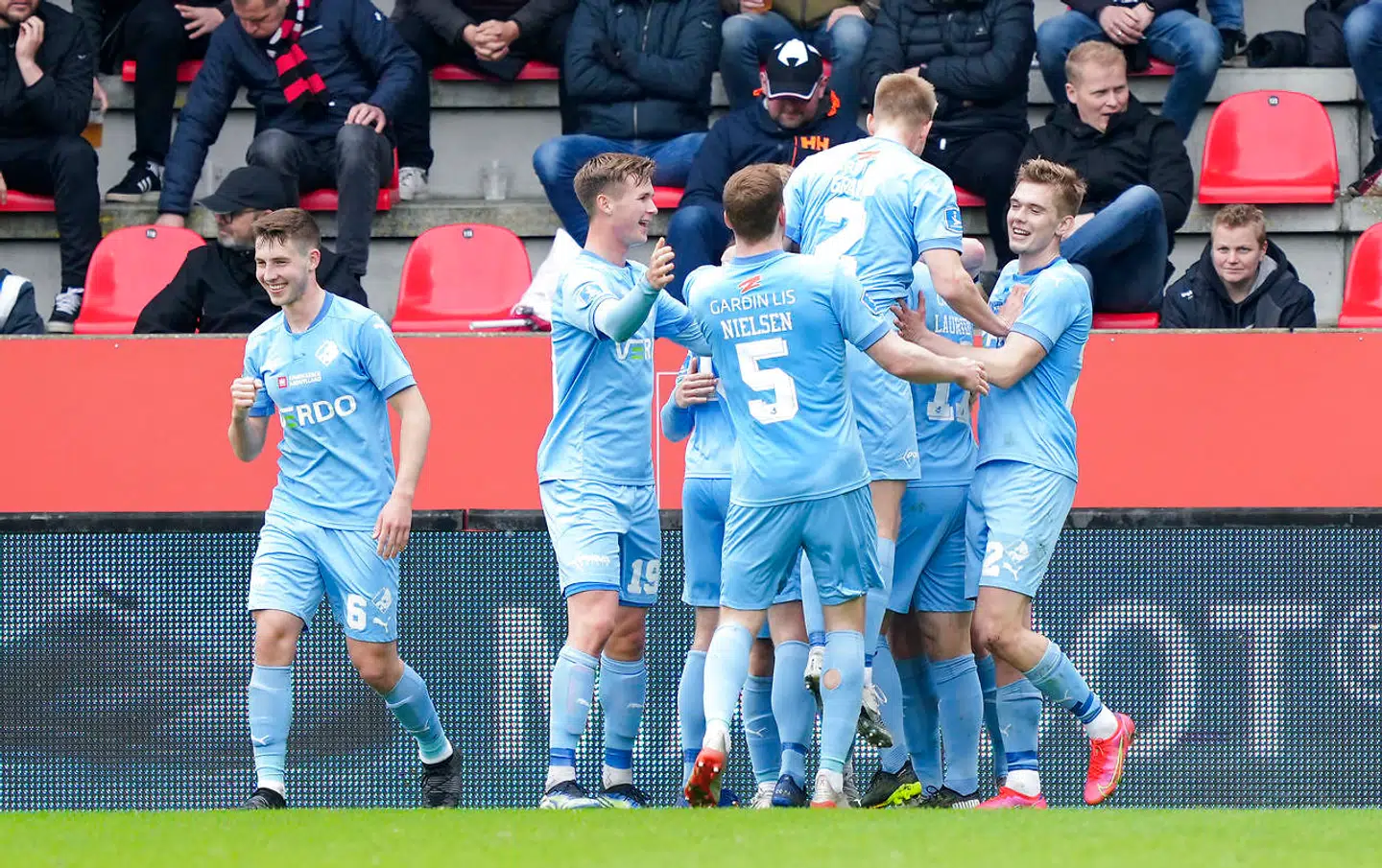 Scoring til Randers efter VAR kendelse. Superliga: FC Midtjylland - Randers FC søndag den 16 maj 2021 MCH Arena Herning.. (Foto: Claus Fisker/Ritzau Scanpix)