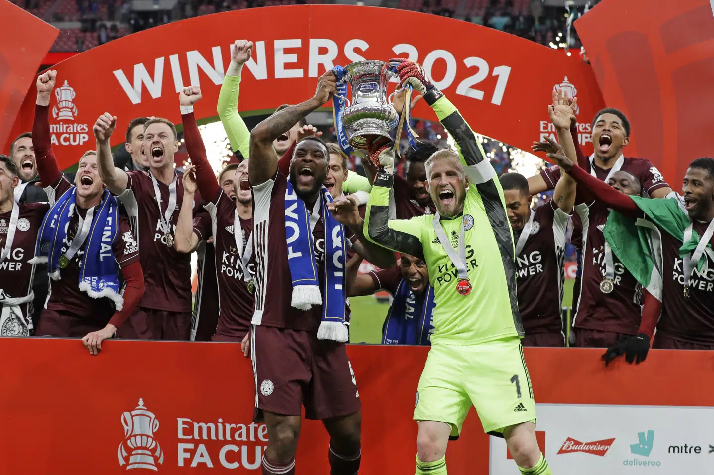 Kasper Schmeichel var jublende lykkelig efter Leicesters sejr i FA Cup-finalen. Kirsty Wigglesworth/Ritzau Scanpix