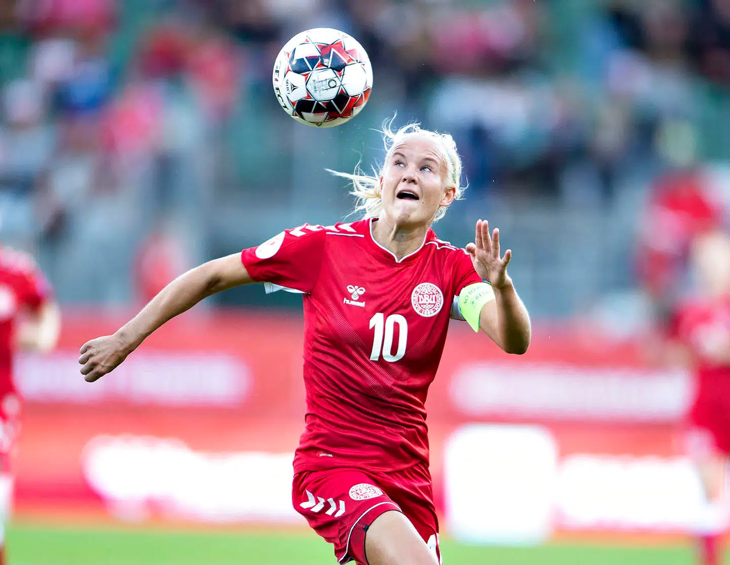 Danmarks Pernille Harder (C) i EM-kvalifikationskampen mellem Danmark og Malta på Energi Viborg Arena, 29. august 2019. (Foto: Henning Bagger/Ritzau Scanpix)