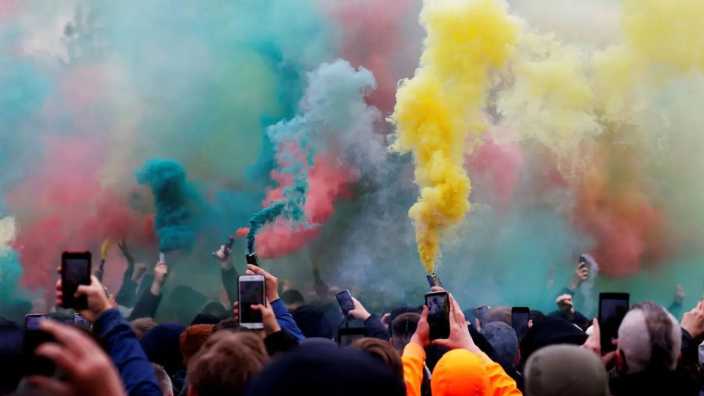 Demonstration foran Old Trafford torsdag aften.