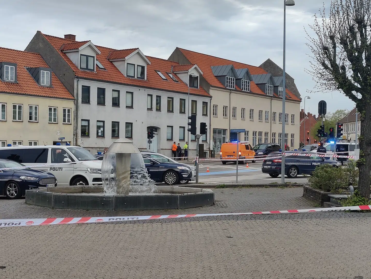 Nørretorv i Horsens, hvor bilen med den 20-årige mand i kørte galt.