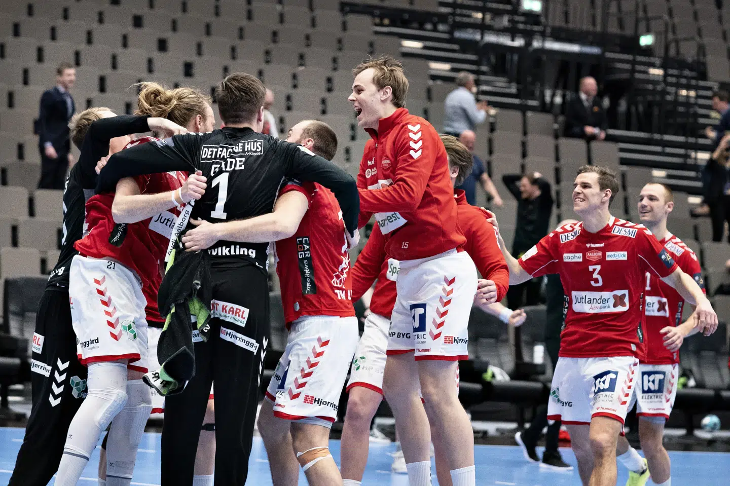 Aalborg Håndbold kvalificerede sig til kvartfinalen i Champions League efter en samlet sejr over FC Porto i ottendedelsfinalen. De to hold vandt begge med tre mål på hjemmebane, men Aalborg scorede flest udebanemål. (Arkivfoto.) Henning Bagger/Ritzau Scanpix
