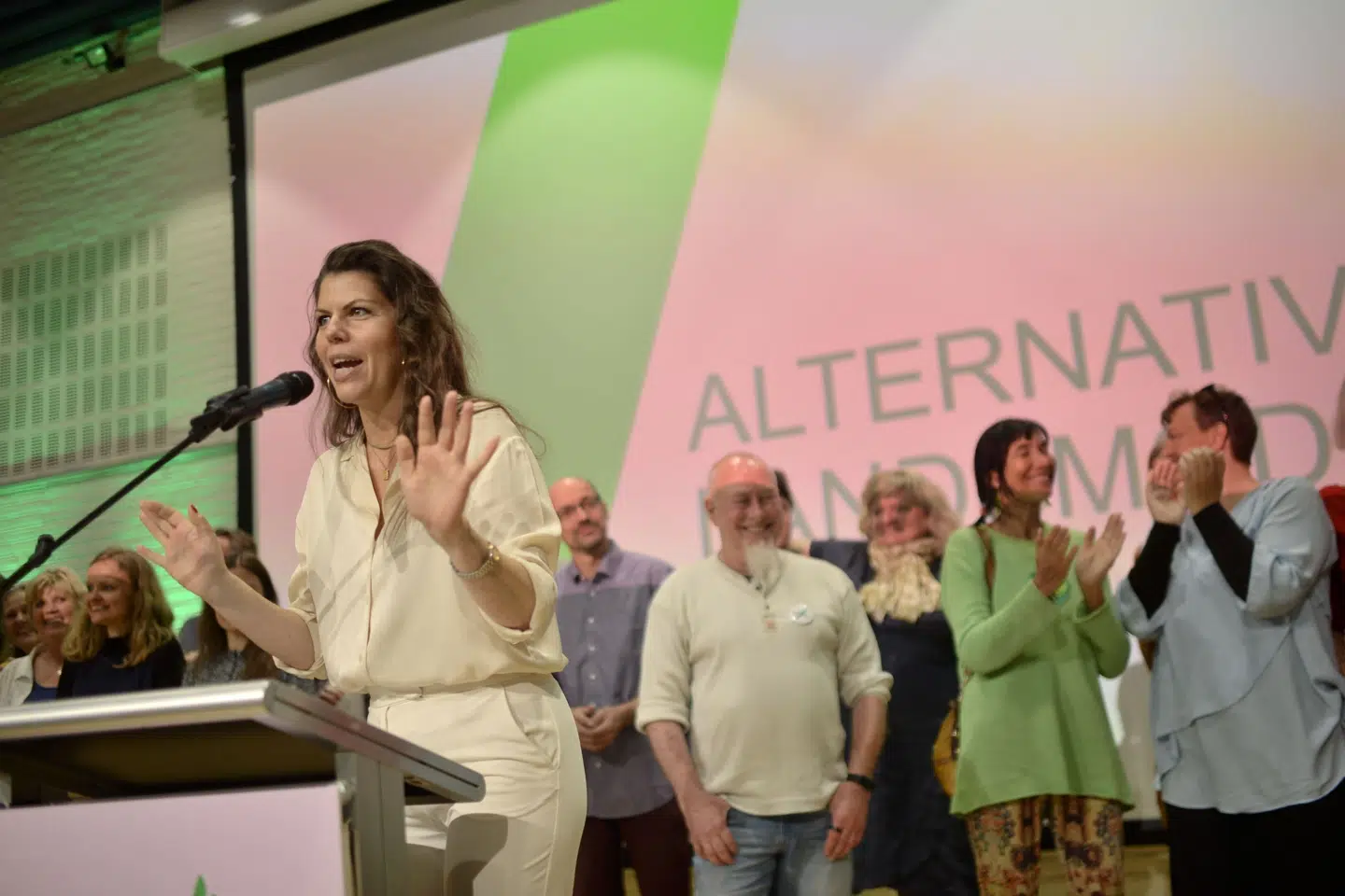 Franciska Rosenkilde taler på Alternativets landsmøde i Odense. Tim K. Jensen/Ritzau Scanpix