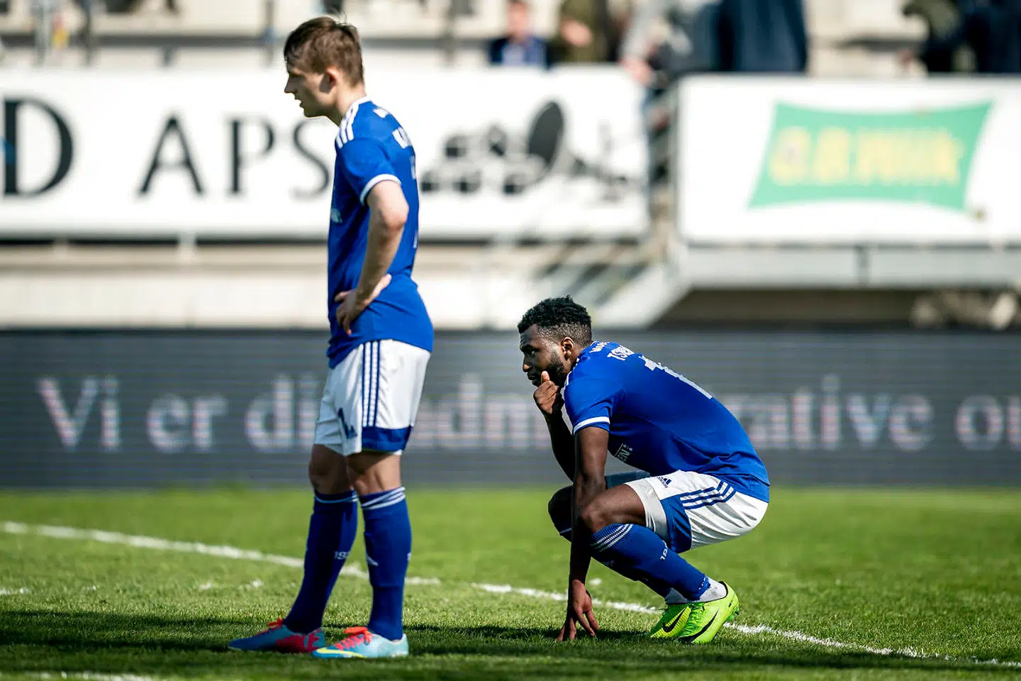 Lyngby BKs Magnus Kaastrup og Lyngby BKs Kevin Tshiembe ærger sig efter 3F Superligakampen mellem Lyngby Boldklub og AC Horsens på Lyngby Stadion i Kongens Lyngby, søndag den 9. maj 2021.