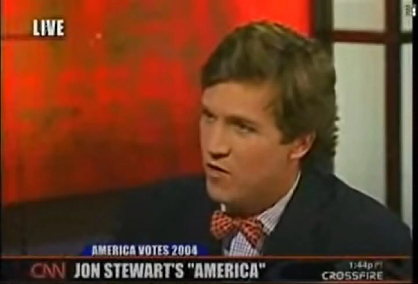 Tucker Carlson midt under et meget omtalt interview med 'The Daily Show'-værten Jon Stewart.