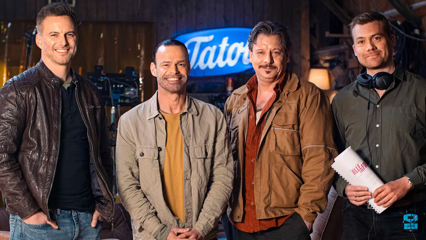 Holdet bag: Jon Lange, Mick Øgendahl, Anders W. Berthelsen og instruktør Rasmus Heide.