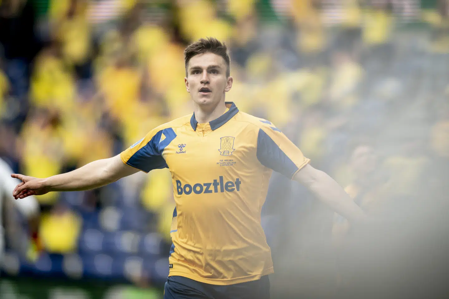 Brøndbys angriber Mikael Uhre scorede til 1-1 i superligakampen hjemme mod FC Midtjylland på Brøndby Stadion. Brøndby endte med at vinde kampen 3-1. Mads Claus Rasmussen/Ritzau Scanpix