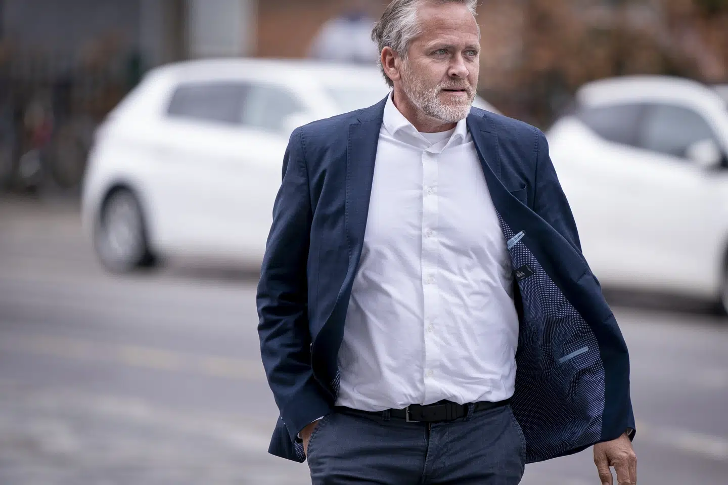 Anders Samuelsen ankommer til Retten på Frederiksberg torsdag. Tibetkommissionen fortsætter afhøringer i sagen om politiets håndtering af kinesiske besøg gennem årene. Liselotte Sabroe/Ritzau Scanpix