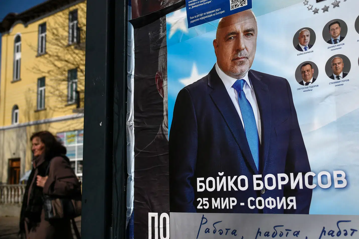 Valgplakat med premierminister Boyko Borisov fra det konservative parti, GERB. Bulgarien vil holde nyt parlamentsvalg den 11. juli. Det sker efter et tredje og sidste fejlslagent forsøg på at danne en regering i Sofia efter et valg den 4. april, som førte til et opsplittet parlament. Nikolay Doychinov/Ritzau Scanpix
