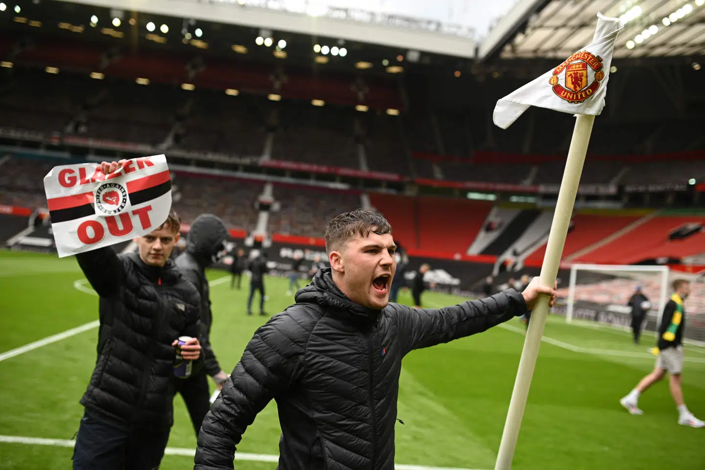 Utilfredshed med Manchester Uniteds indblanding i The Super League fik fans til at invadere Old Trafford søndag. Oli Scarff/Ritzau Scanpix