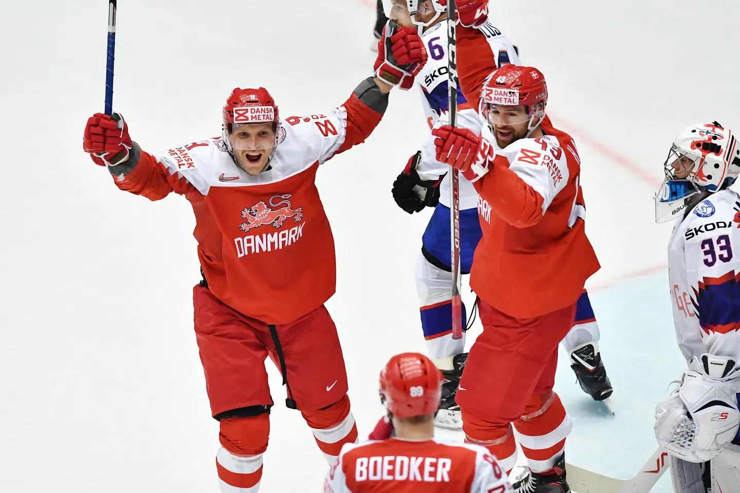 Frederik Storm og Nichlas Hardt er blandt de velkendte ansigter, der har meldt sig klar til endnu en landsholdstørn. Her ses de ved VM på hjemmebane i Herning i 2018. (arkiv) Joe Klamar/Ritzau Scanpix