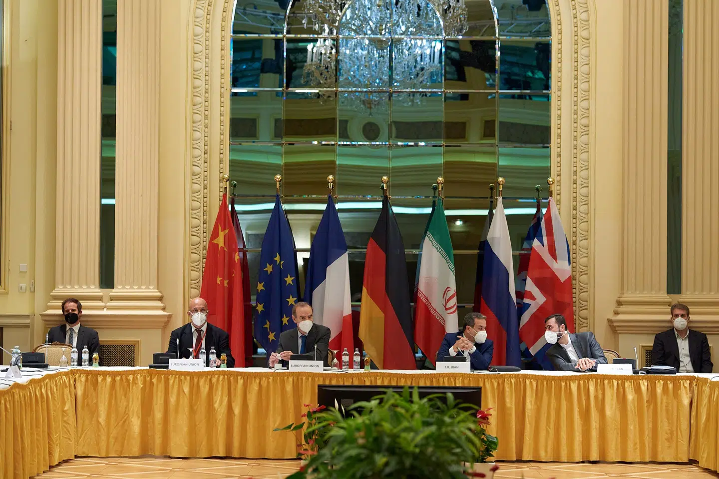 Grand Hotel i Wien har i denne uge været ramme om fortsatte forhandlinger mellem parterne bag atomaftalen fra 2015. Foruden Iran er det Tyskland, Frankrig, Storbritannien, Kina og Rusland. De håber at nå frem til en aftale, der kan få USA med om bord igen. Handout/Ritzau Scanpix