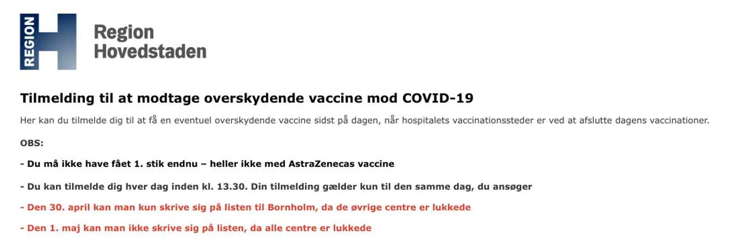 Skal du vaccineres? Ikke på Store Bededag. I hvert fald ikke hvis du bor i København.