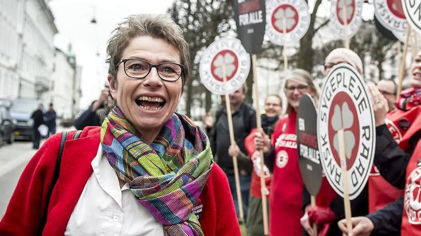 Grethe Christensen, formand for Dansk Sygeplejeråd, ses her ankomme til forhandlinger i Forligsinstitutionen i København, hvor forhandlere på det statslige, kommunale, og regionale område forhandlede, tirsdag den 17. april 2018.. (Foto: Mads Claus Rasmussen/Ritzau Scanpix)