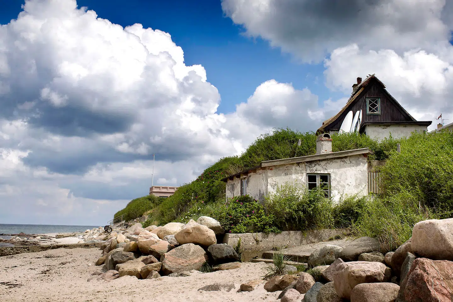På stranden ved Tisvildeleje fik ponyen Tarzan skåret hovedet af. Det er Camilla Plums tidligere sommerhus i baggrunden. Foto Bax Lindhardt