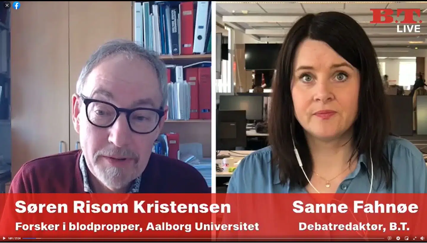 Søren Risom Kristensen var med i B.T. Live, hvor han fortalte om forskellen på de blodpropper, man ser ved AstraZeneca i forhold til p-piller.