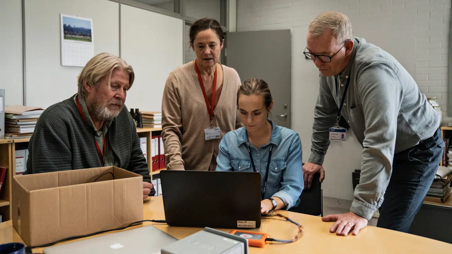 Seriens Jens Møller (spillet af Søren Malling), efterforsker Maibritt Porse (Laura Christensen), Ingrid Wall (Pernilla August) og Joachim Wall (Rolf Lassgård).