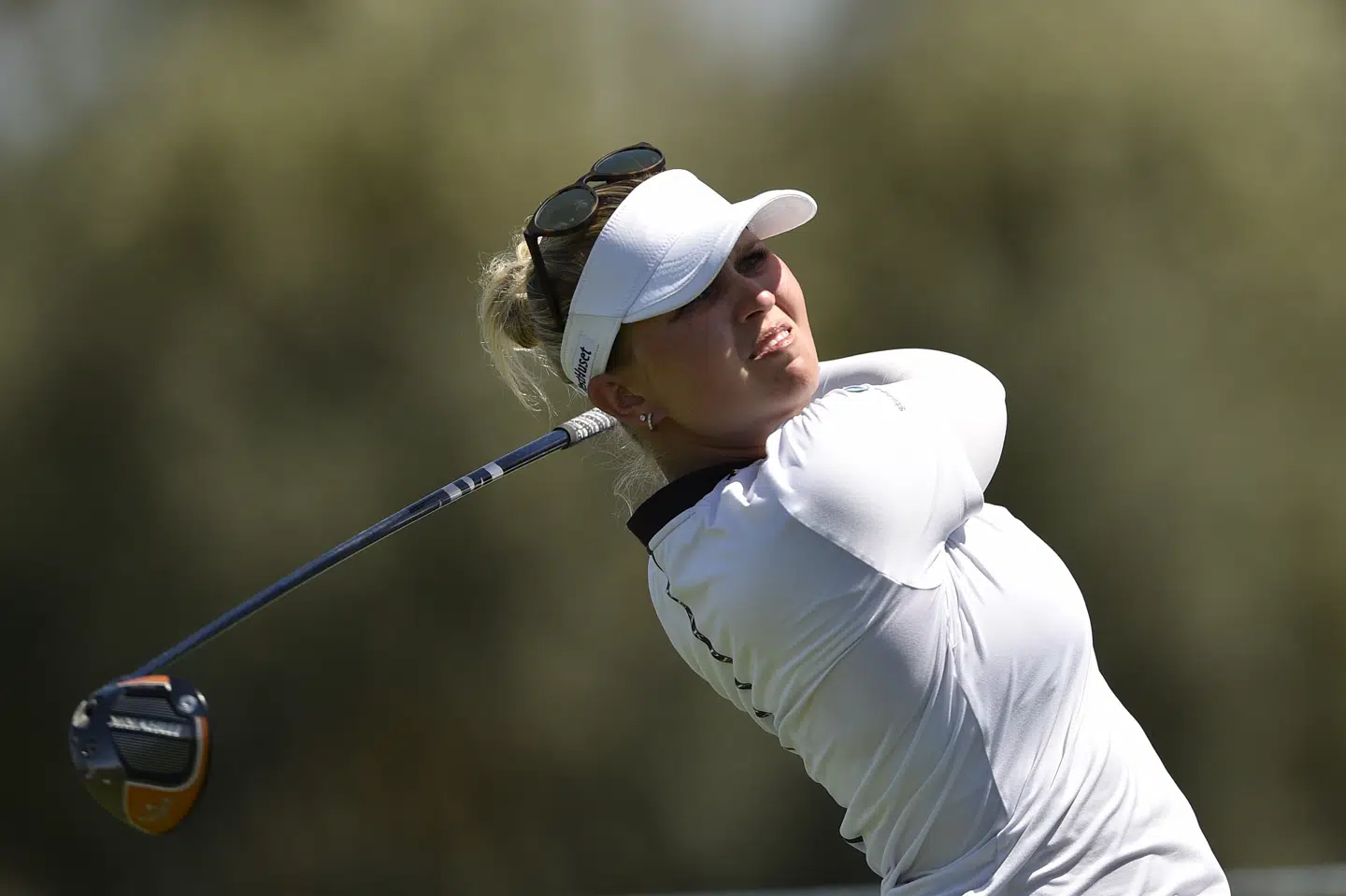 Nanna Koerstz Madsen har klemt sig ind i top-10 i første runde af LPGA-turnering i Los Angeles. Kelvin Kuo/Ritzau Scanpix
