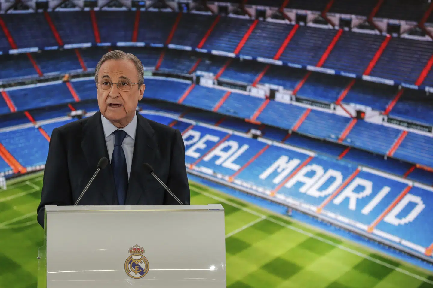 Real Madrid-præsident Florentino Pérez og de 11 andre klubber i European Super League har vundet en foreløbig sejr ved retten i Madrid. (Arkivfoto) Manu Fernandez/Ritzau Scanpix