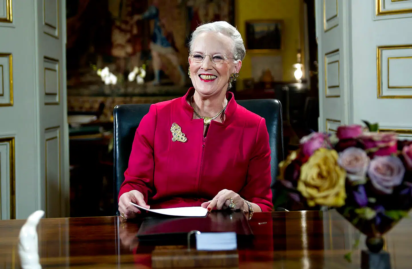 Dronning Margrethe holder sin nytårstale i Christian IXs palæ på Amalienborg fredag d. 31. December. (Foto: Keld Navntoft/Scanpix 2016)