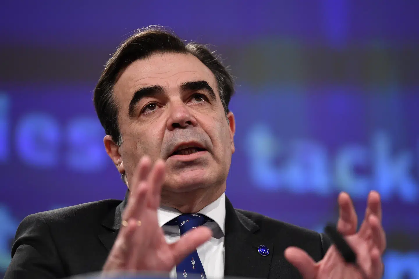 EU-Kommissionens næstformand for fremme af vores europæiske levevis, Margaritis Schinas, kritiserer planerne om at starte en ny liga med navnet Super League. - Vi må forsvare vores værdidrevne europæiske sportsmodel, skriver han på Twitter om planerne om en udbryderturnering. John Thys/Ritzau Scanpix