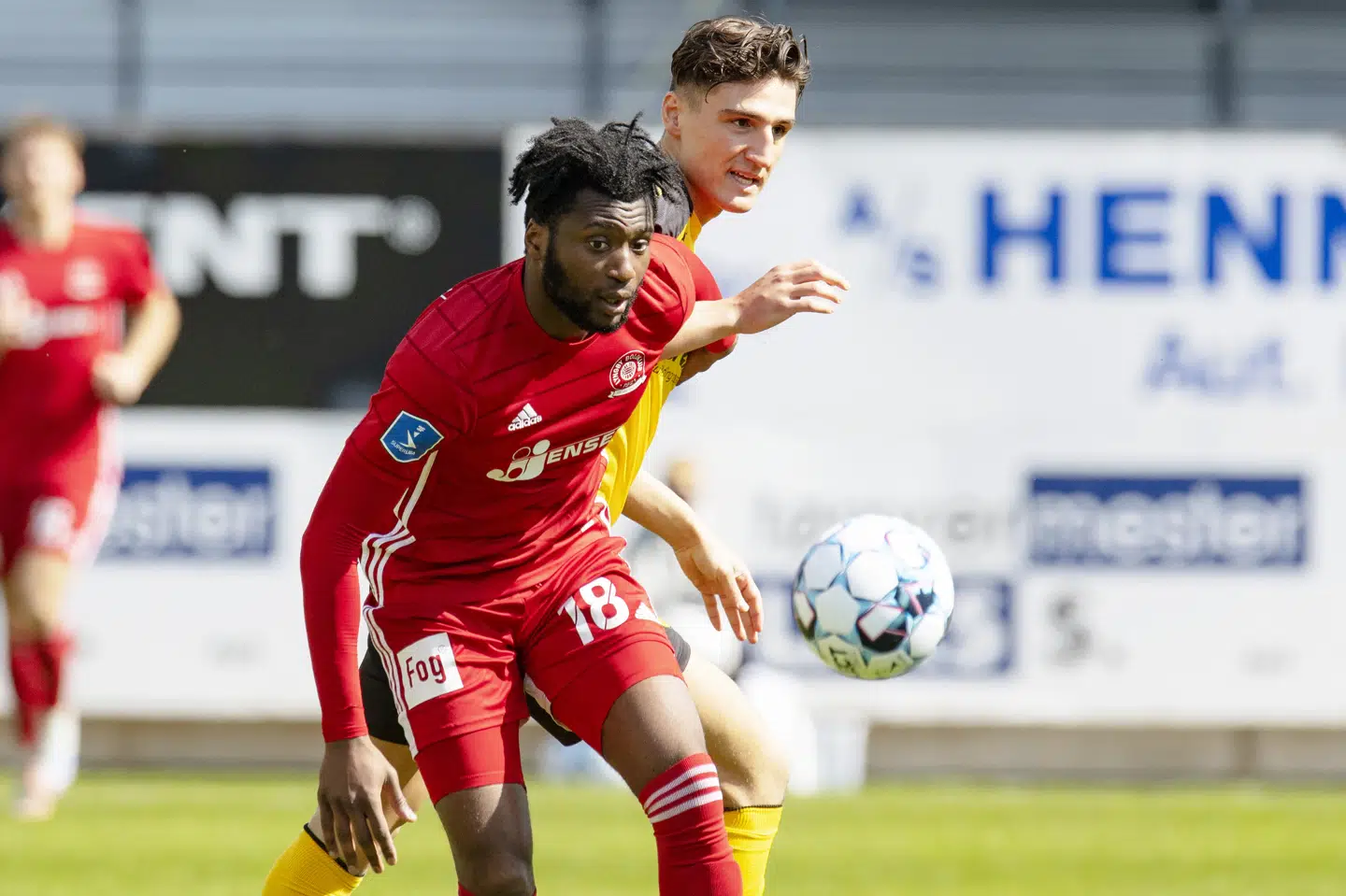 Kevin Tshiembe sendte Lyngby på sejrskurs i Horsens med kampens første mål. Bo Amstrup/Ritzau Scanpix