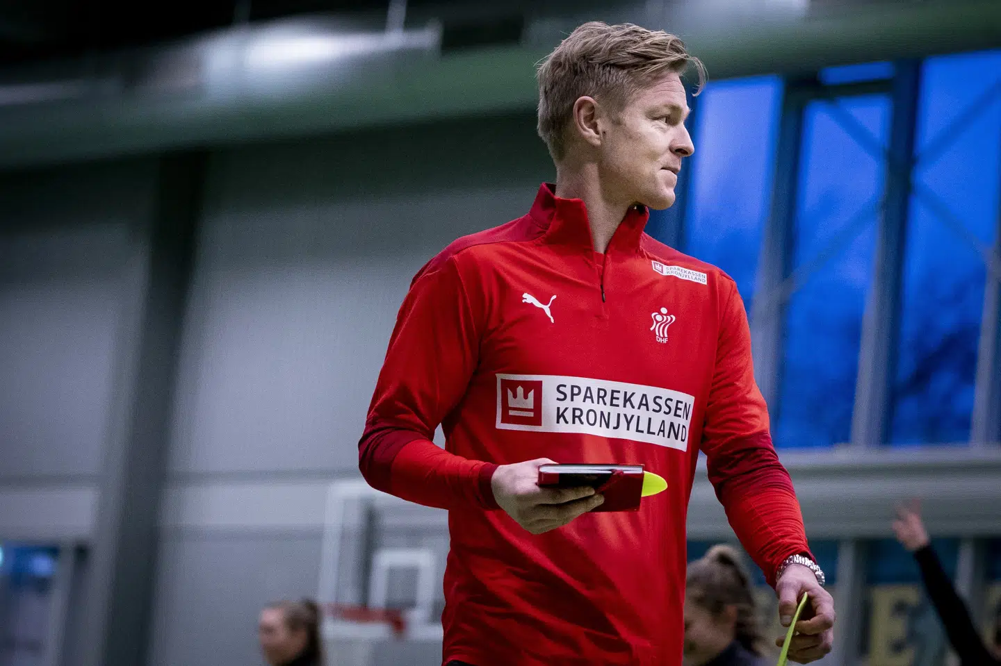 Landstræner Jesper Jensen ærgrer sig over afbuddet fra forsvarskrumtappen Line Haugsted, men ser frem til at se andre spillere tage ansvar i forsvaret. Liselotte Sabroe/Ritzau Scanpix